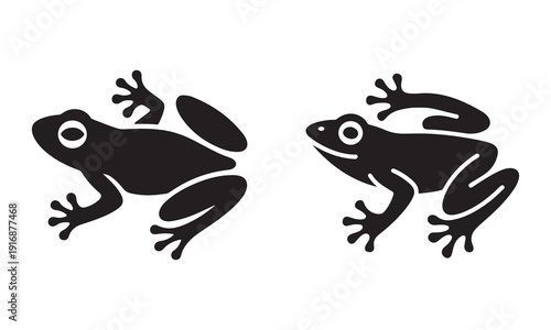 Two black silhouette frogs jumping isolated on clear background design