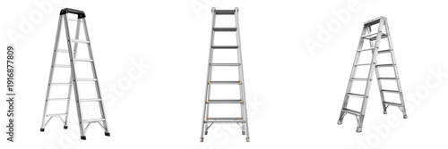 Set of A metal step ladder standing alone transparent png background. Ai generated