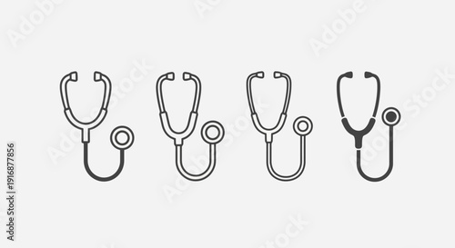 Collection of stethoscope icons in various styles and outlines.