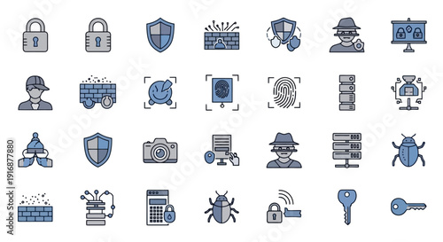 Cybersecurity and Data Protection Icon Set.