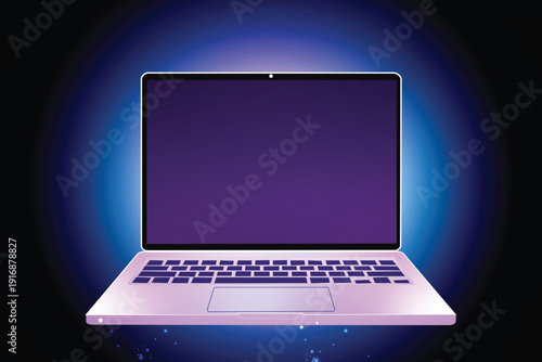 Laptop computer with glowing blue screen
