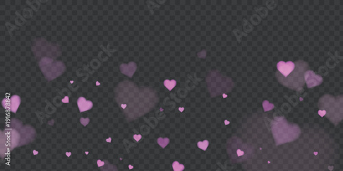 Soft pastel pink hearts bokeh border on transparent background with gentle glow. Perfect for Valentine’s cards, wedding invitations, baby shower designs, romantic social media posts