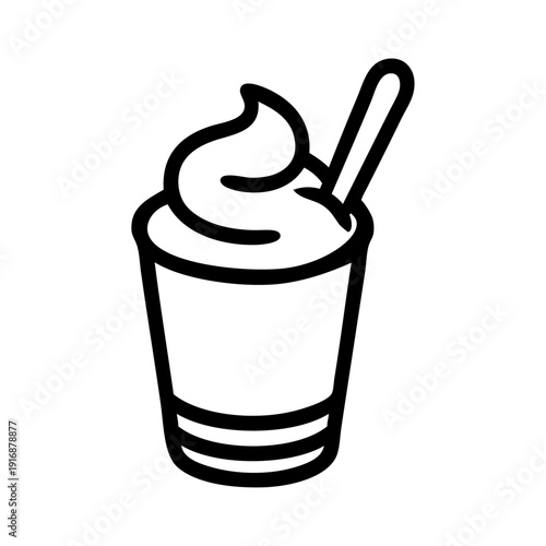 Dibujo sencillo con líneas de un vaso de helado lácteo con cuchara 
