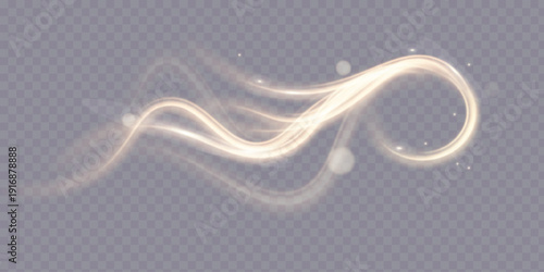 Soft golden magic light spiral trail on transparent background. Perfect for fantasy designs, logo reveals, wedding titles, fairy tale book covers, magical photo overlays and elegant celebration banner