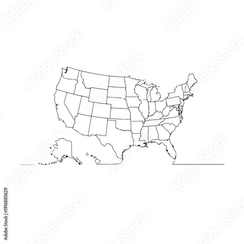 United States Map Outline USA States Vector Illustration