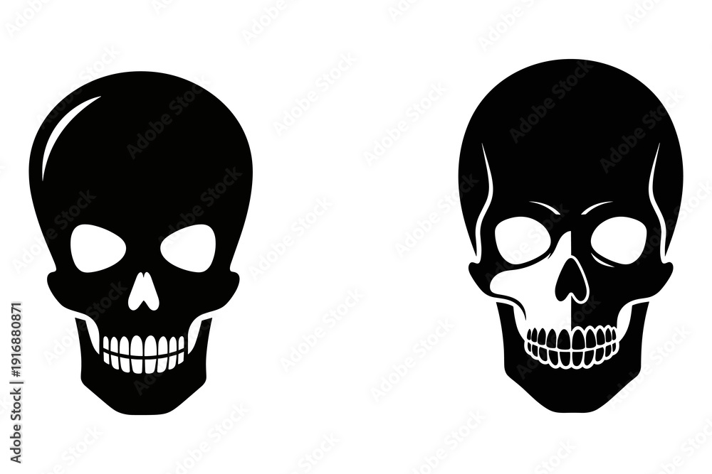 Fototapeta premium Human skull silhouette black head icons for anatomy and halloween