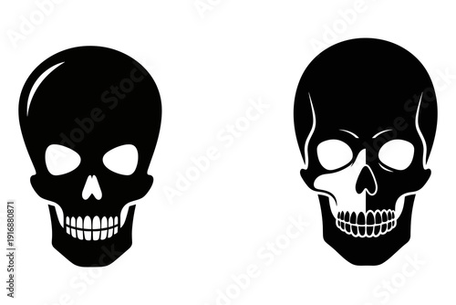Human skull silhouette black head icons for anatomy and halloween
