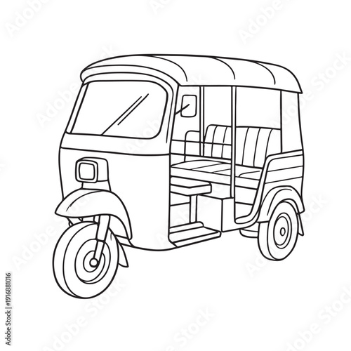 Auto Rickshaw Tuk Tuk Line Art Vector Illustration