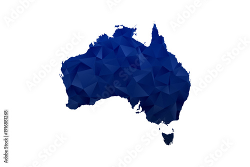 Australia Map - Polygon Style Vector Illustration in Dark Blue Gradient, Low Poly Geometric Design, Isolated on White Background for Infographics and Education.