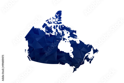 Canada Map - Polygon Style Vector Illustration in Dark Blue Gradient, Low Poly Geometric Design, Isolated on White Background for Infographics and Education.