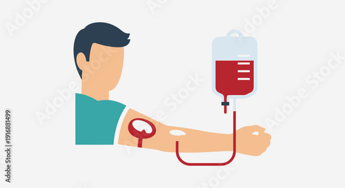 Blood Donation: Donor Arm with IV Bag and Red Blood Cells