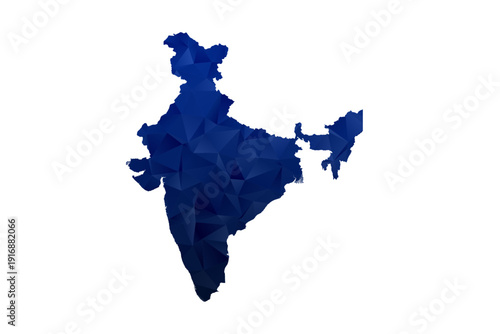 India Map - Polygon Style Vector Illustration in Dark Blue Gradient, Low Poly Geometric Design, Isolated on White Background for Infographics and Education.