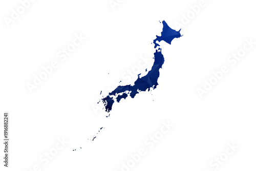 Japan Map - Polygon Style Vector Illustration in Dark Blue Gradient, Low Poly Geometric Design, Isolated on White Background for Infographics and Education.
