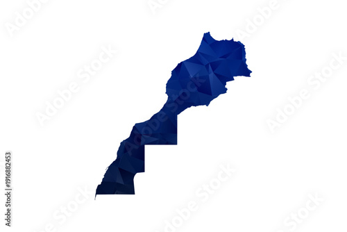 Morocco Map - Polygon Style Vector Illustration in Dark Blue Gradient, Low Poly Geometric Design, Isolated on White Background for Infographics and Education.