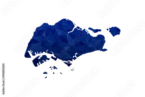 Singapore Map - Polygon Style Vector Illustration in Dark Blue Gradient, Low Poly Geometric Design, Isolated on White Background for Infographics and Education.