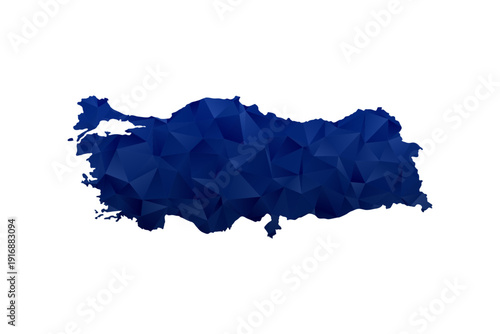 Turkey Map - Polygon Style Vector Illustration in Dark Blue Gradient, Low Poly Geometric Design, Isolated on White Background for Infographics and Education.