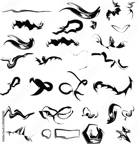 Vector set of black and white hand drawn paint brush isolated on transparent background