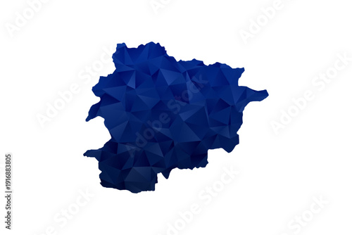 Andorra Map - Polygon Style Vector Illustration in Dark Blue Gradient, Low Poly Geometric Design, Isolated on White Background for Infographics and Education.
