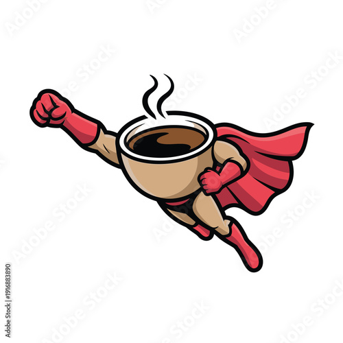 Super coffee a cartoon cup of joe takes flight with a cape