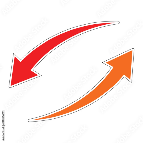 Two Curved Arrows in Opposite Directions Red and Orange Vector Illustration