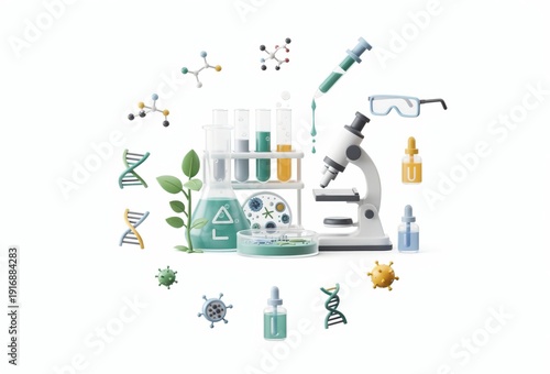 Wallpaper Mural Scientific exploration of molecular biology featuring laboratory equipment illustrations conveying innovation chemist research vital for future healthcare advancements Torontodigital.ca