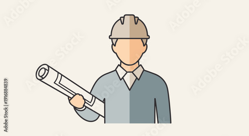Architect Holding Blueprint Plans, Construction Engineer Vector Icon