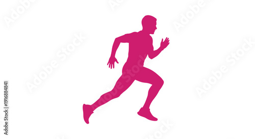 Runner Silhouette, Pink Athlete Running Fast, Isolated on White