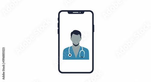 Doctor on mobile phone screen, telemedicine, online health consultation