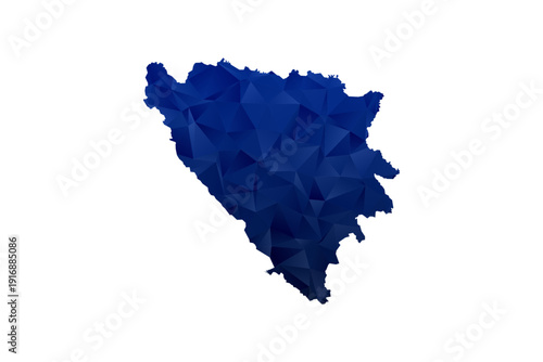 Bosnia and Herzegovina Map - Polygon Style Vector Illustration in Dark Blue Gradient, Low Poly Geometric Design, Isolated on White Background for Infographics and Education.