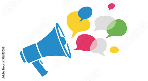 Megaphone Announcement with Colorful Speech Bubbles