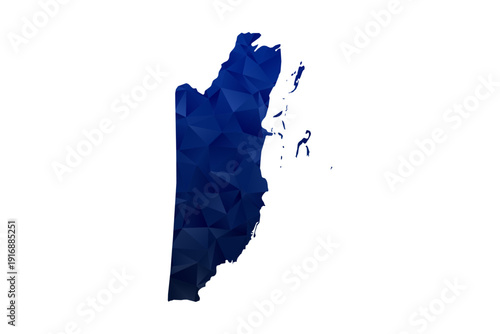 Belize Map - Polygon Style Vector Illustration in Dark Blue Gradient, Low Poly Geometric Design, Isolated on White Background for Infographics and Education.