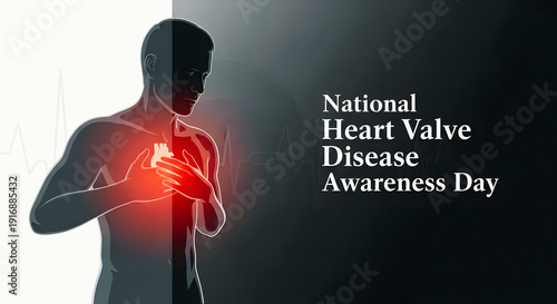 Silhouette of Man with Heart Pain on National Heart Valve Disease Awareness Day Highlighting Cardiac Risk Symptoms and Healthcare Awareness