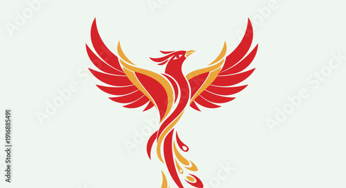 Mythical Phoenix Bird Logo, Fiery Wings, Rebirth Symbol