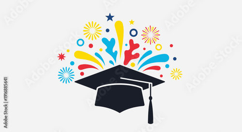 Graduation Cap with Colorful Fireworks Celebration