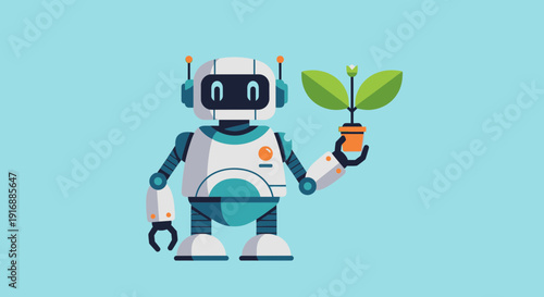 Robot Holding Plant: Future, Growth, Technology, Nature Concept