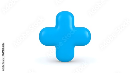 Blue 3D plus sign cross symbol isolated on white background