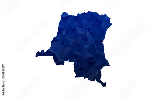 Democratic Republic of the Congo Map - Polygon Style Vector Illustration in Dark Blue Gradient, Low Poly Geometric Design, Isolated on White Background for Infographics and Education.