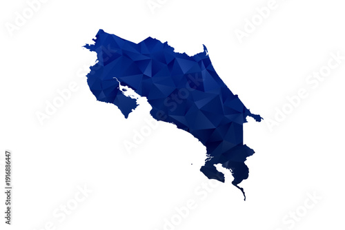 Costa Rica Map - Polygon Style Vector Illustration in Dark Blue Gradient, Low Poly Geometric Design, Isolated on White Background for Infographics and Education.