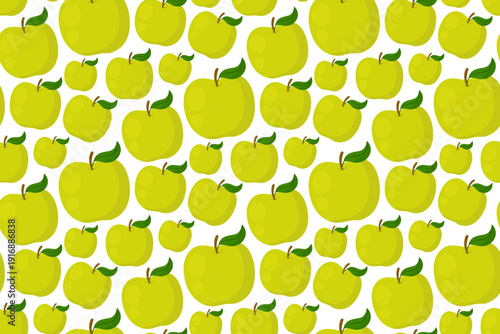 Green apple seamless pattern, vector fruit background with fresh whole apples and leaves