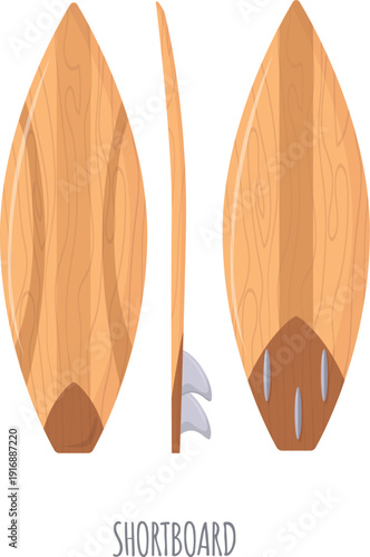 Shortboard cartoon surfing gear icon. Summer sport