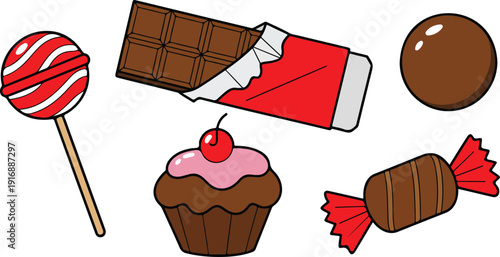 Chocolate Dessert Outline Icon Set Candy, Cupcake, and Sweet Treats