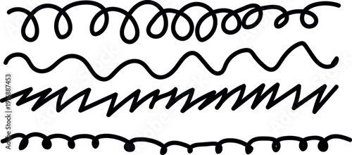 Collection of various black squiggly line patterns on a white background
