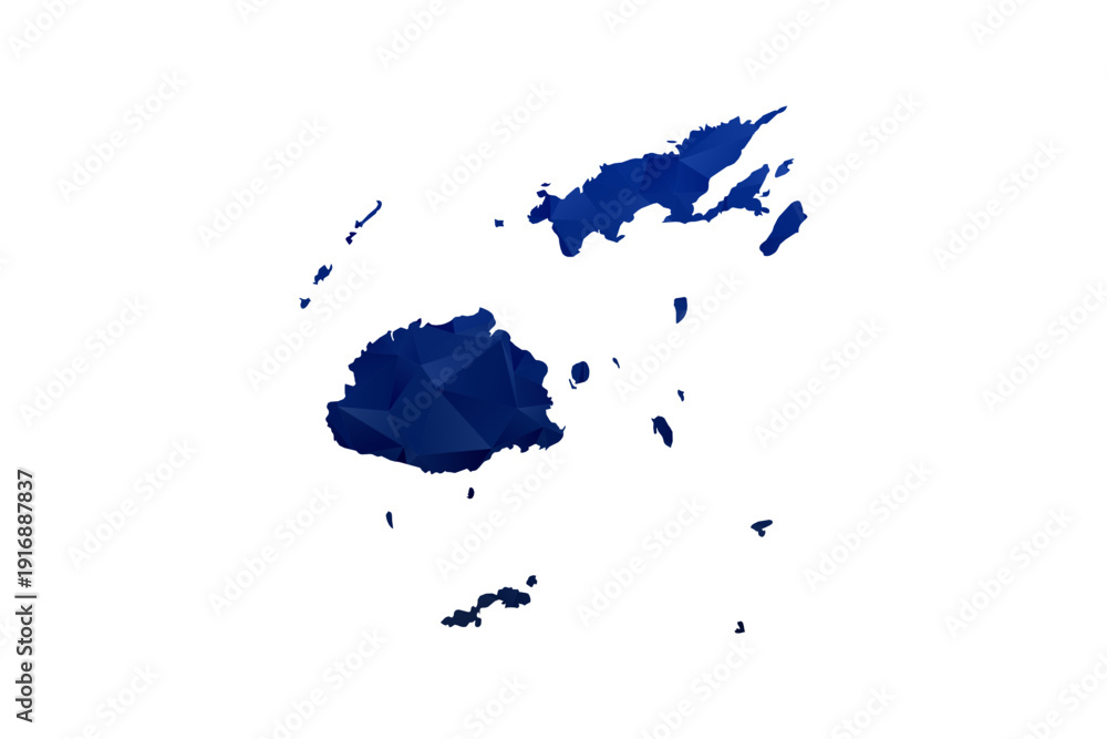 Fototapeta premium Fiji Map - Polygon Style Vector Illustration in Dark Blue Gradient, Low Poly Geometric Design, Isolated on White Background for Infographics and Education.