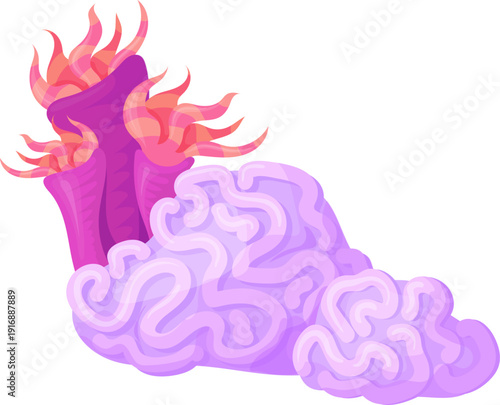 Brain coral reef fauna. Underwater wildlife cartoon icon