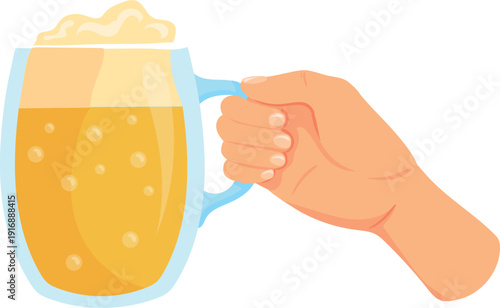 Beer mug party toast. Cartoon pub drink