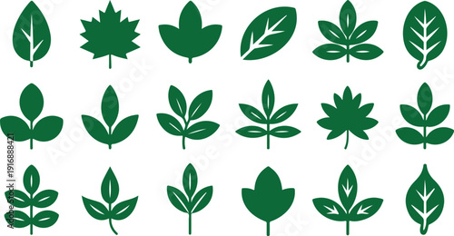 Green Leaf Outline Icon Set Nature and Eco Design Collection