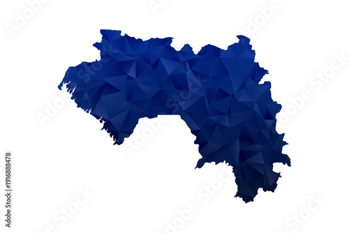 Guinea Map - Polygon Style Vector Illustration in Dark Blue Gradient, Low Poly Geometric Design, Isolated on White Background for Infographics and Education.