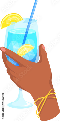 Blue lagoon cocktail glass. Fresh alcohol drink