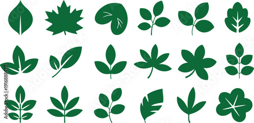 Green Leaf Outline Icon Set Nature and Eco Design Collection