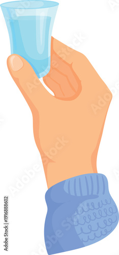 Vodka shot toast cartoon icon. Hand hold drink